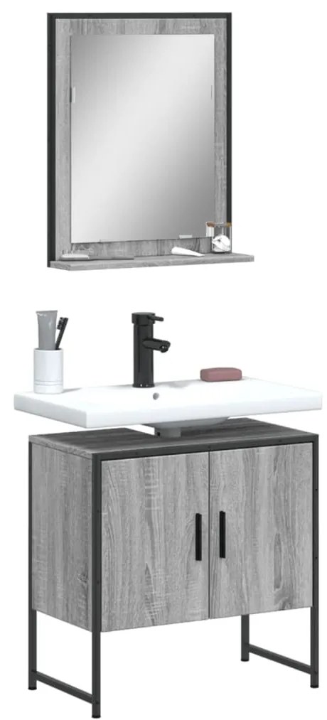 vidaXL 2 pcs conj. móveis casa de banho derivados madeira cinza sonoma