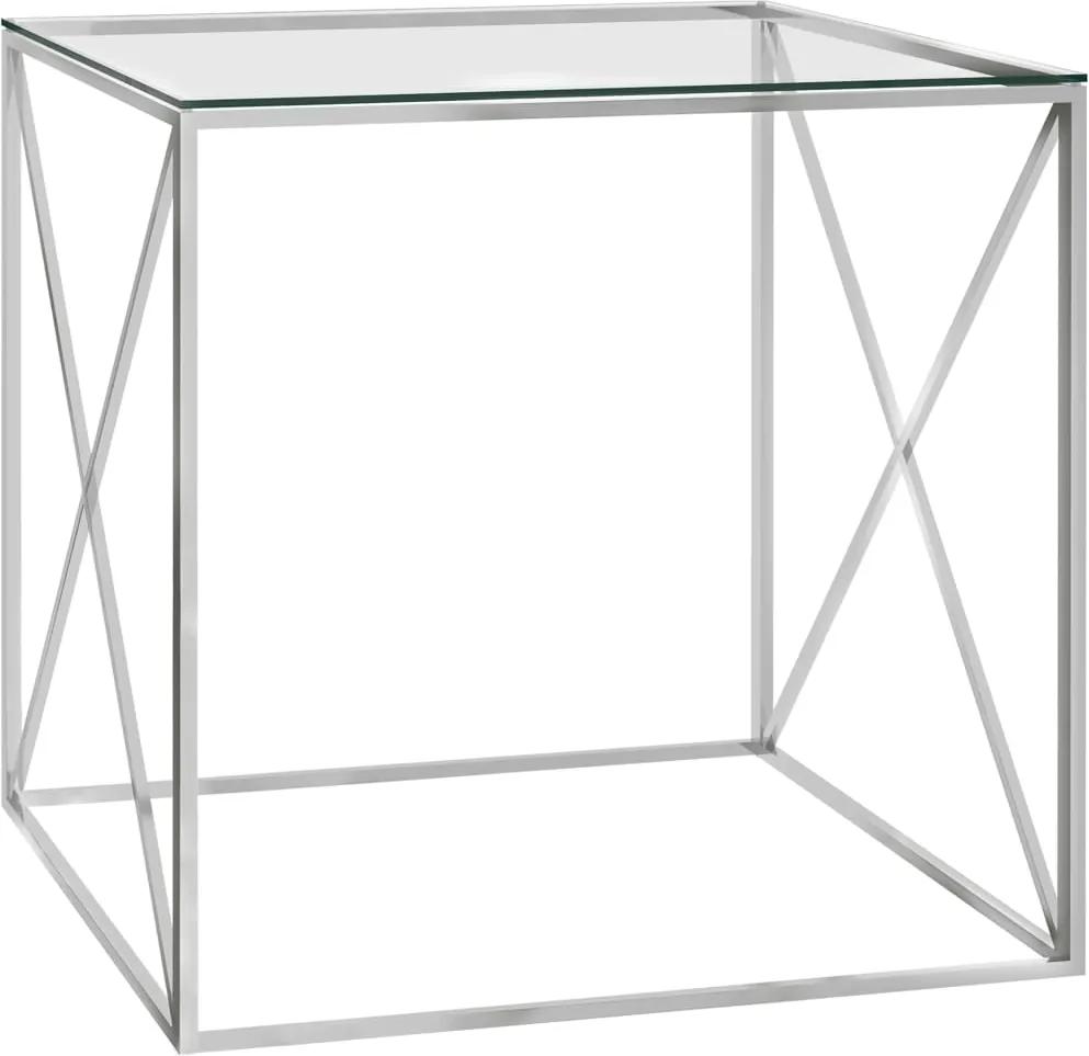 Mesa de centro 55x55x55 cm aço inoxidável prateado e vidro