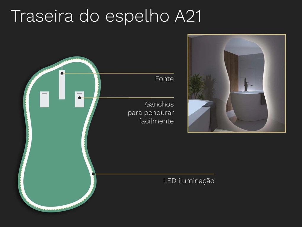 Espelho LED orgânico com iluminação A21
