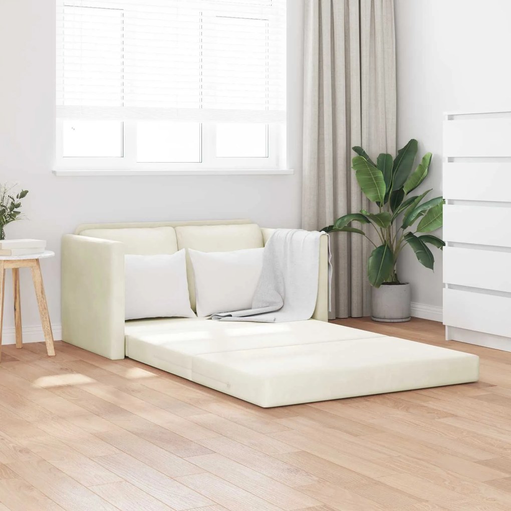 vidaXL Sofá-Cama 122cm Creme Veludo