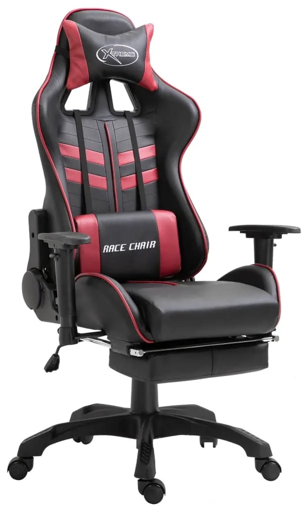vidaXL Cadeira de gaming c/ apoio pés couro artificial vermelho tinto