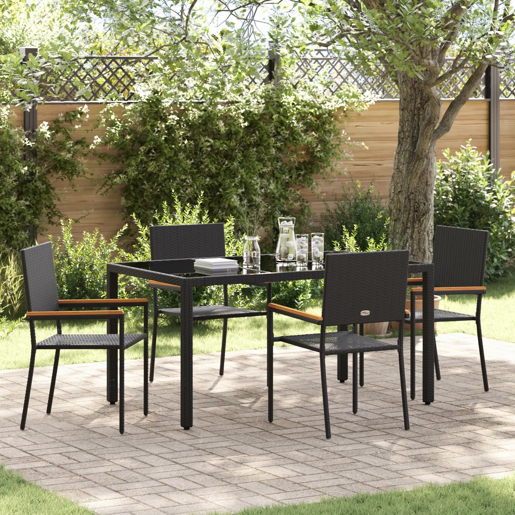 Conjunto de Jantar para Jardim vidaXL de 5 Peças Preto Rattan Poli