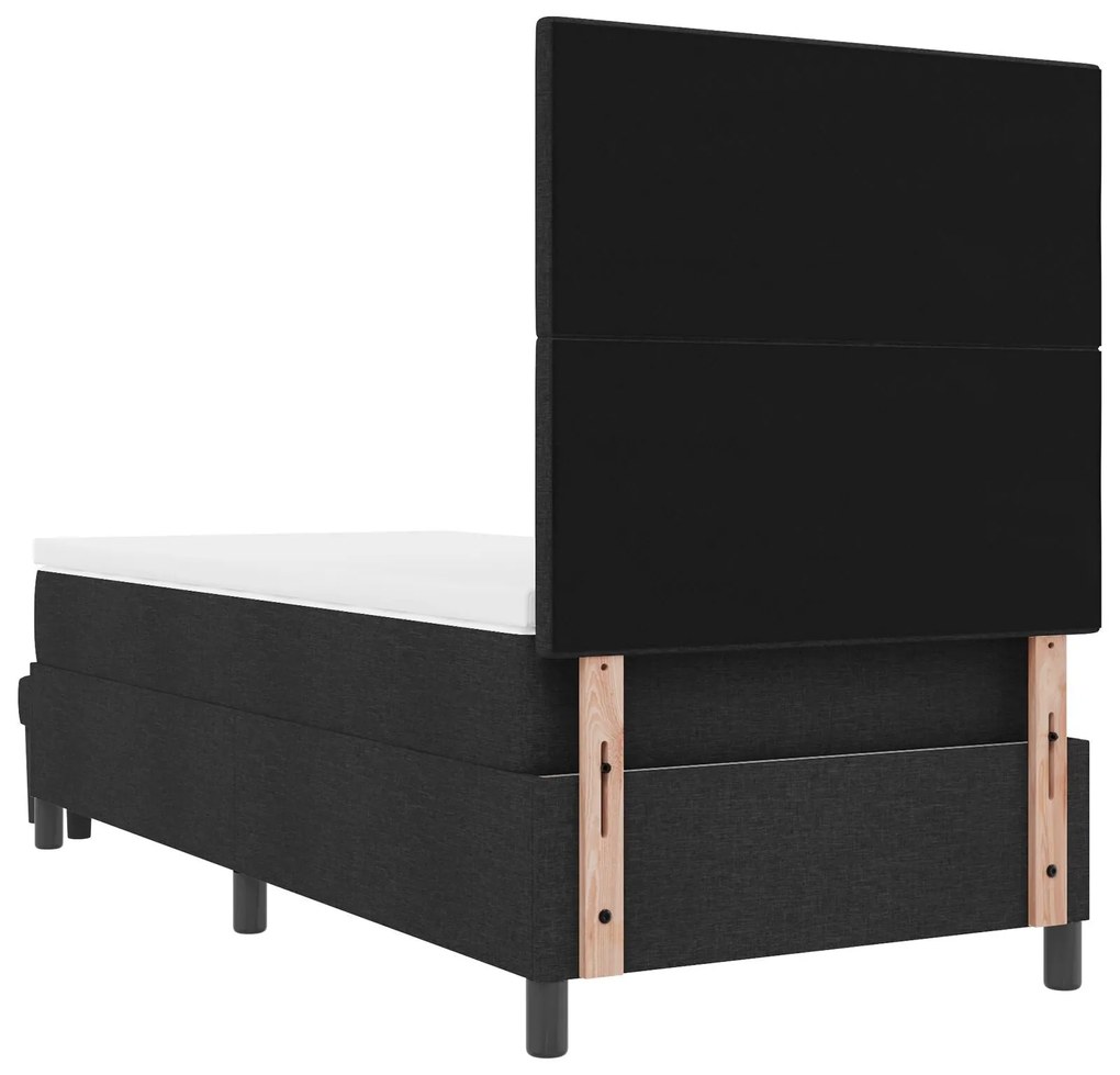 Cama Box Spring com Colchão e Banco Preto 90x190 cm Tecido