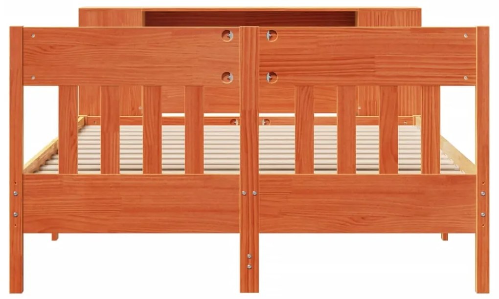 Cama c/ estante sem colchão 120x190cm pinho maciço castanho-mel