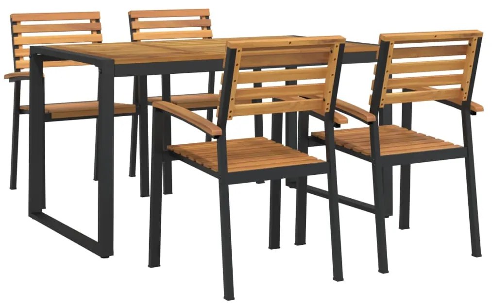Conj. jantar p/ jardim 5 pcs madeira de acácia maciça e metal