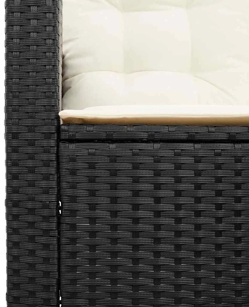 Sofá de jardim em forma de L c/ mesa e almofadões vime PE preto