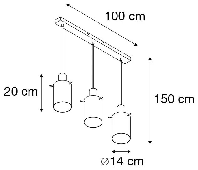 Candeeiro suspenso preto vidro fumê 3-luzes - VIDRA Moderno