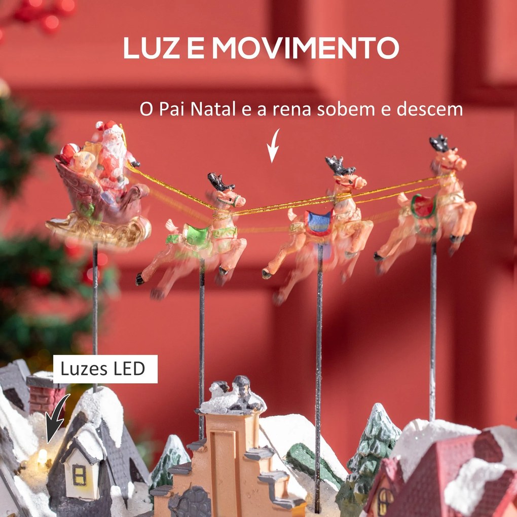 Cidade Natalícia Cena de Decoração Natalícia Iluminada com Luzes LED Árvore de Natal Pai Natal e Renos Decoração de Natal de Mesa 38,5x20,5x33cm Multi