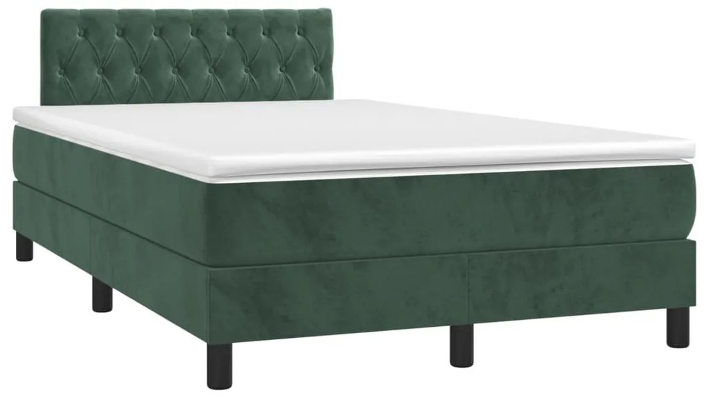 Cama box spring c/ colchão/LED 120x200 cm veludo verde-escuro