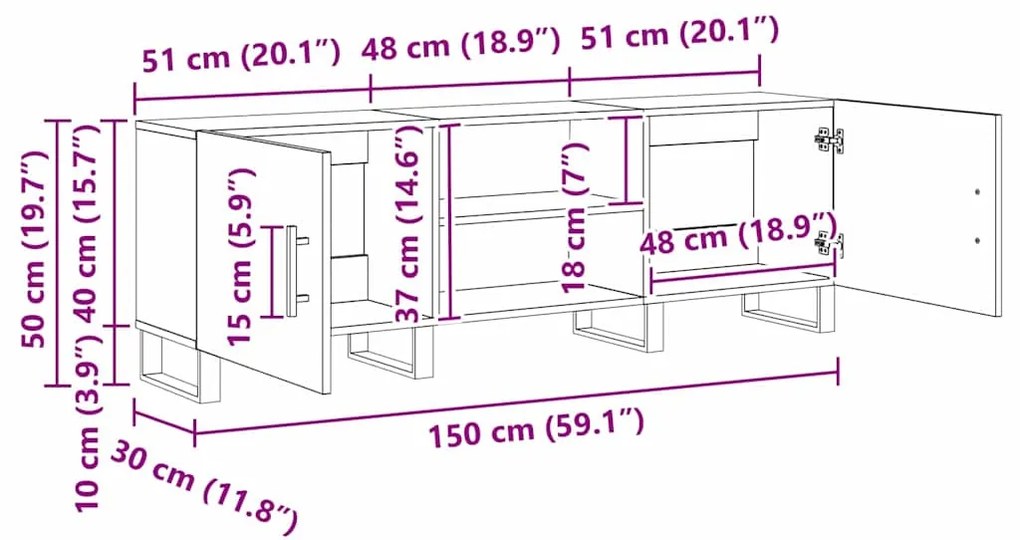 Gabinete para TV 150 x 30 x 50 cm Madeira processada