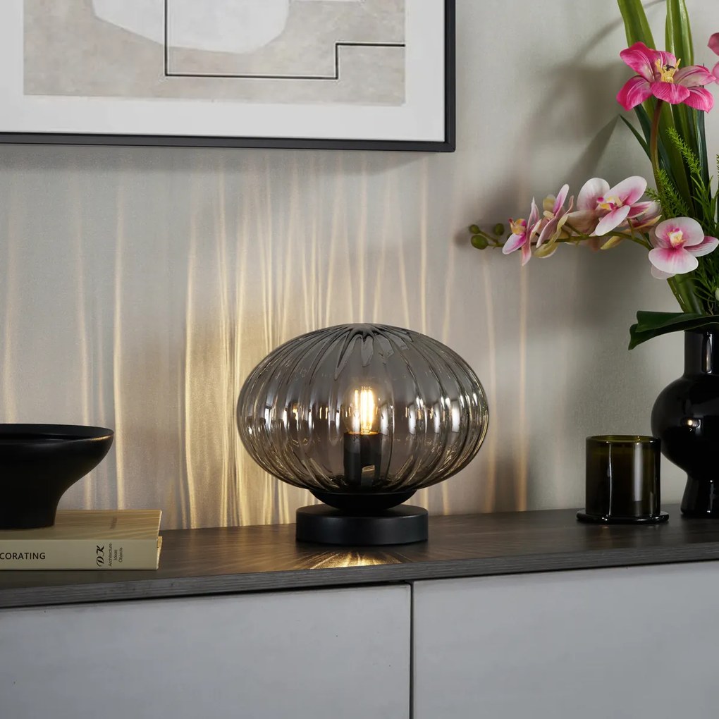 Candeeiro de Mesa Design Preto com Vidro Fumado - Mochi