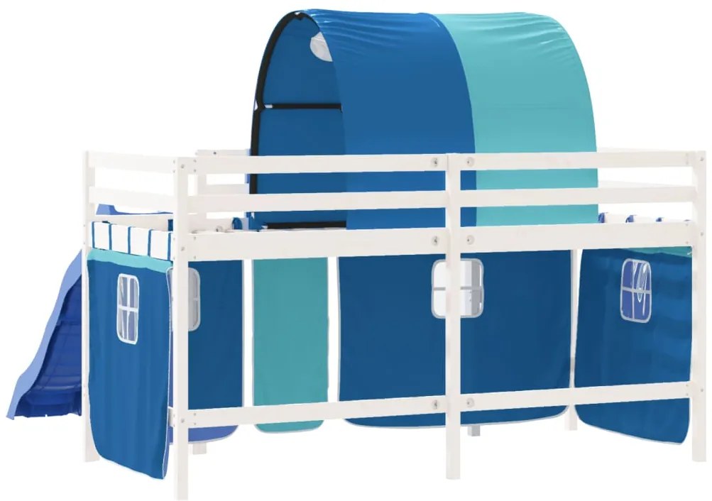 Cama alta para criança com túnel 80x200 cm pinho maciço azul