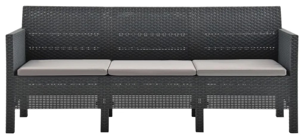 3 pcs conjunto lounge jardim com almofadões vime PP antracite