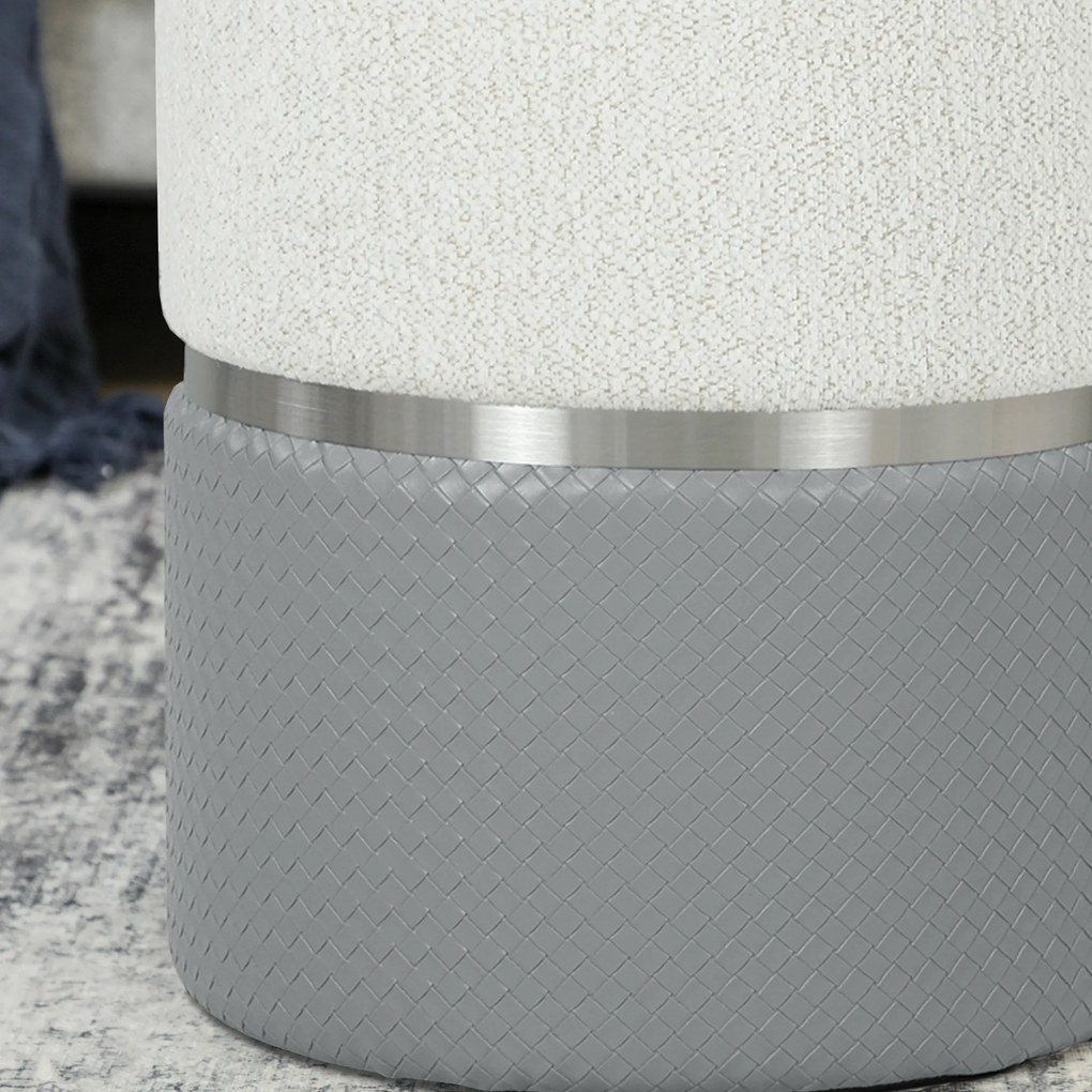 Conjunto de 2 Puffs de Arrumação Estofados em Chenille e PU Assento Acolchoado para Entrada Quarto Cinzento e Creme