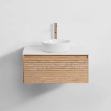 Conjunto De Móvel De Casa De Banho Em Madeira De Freixo Tedrik Castanho Fresno & Cerâmica Redonda Branca Ø40 Cm Lenka & Sem - Sklum