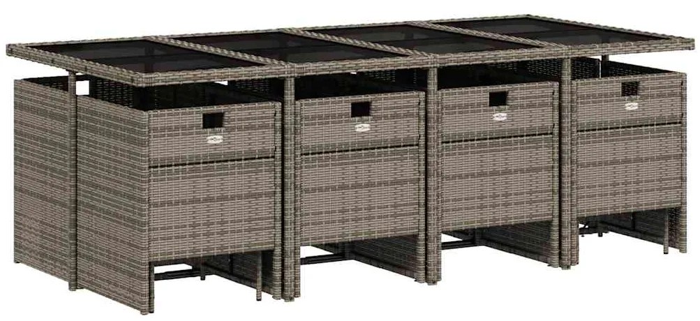 13 pcs conjunto jantar p/ jardim c/ almofadões vime PE cinzento