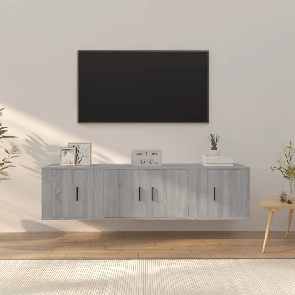 vidaXL Conjunto móveis de TV 3 pcs madeira processada sonoma cinza
