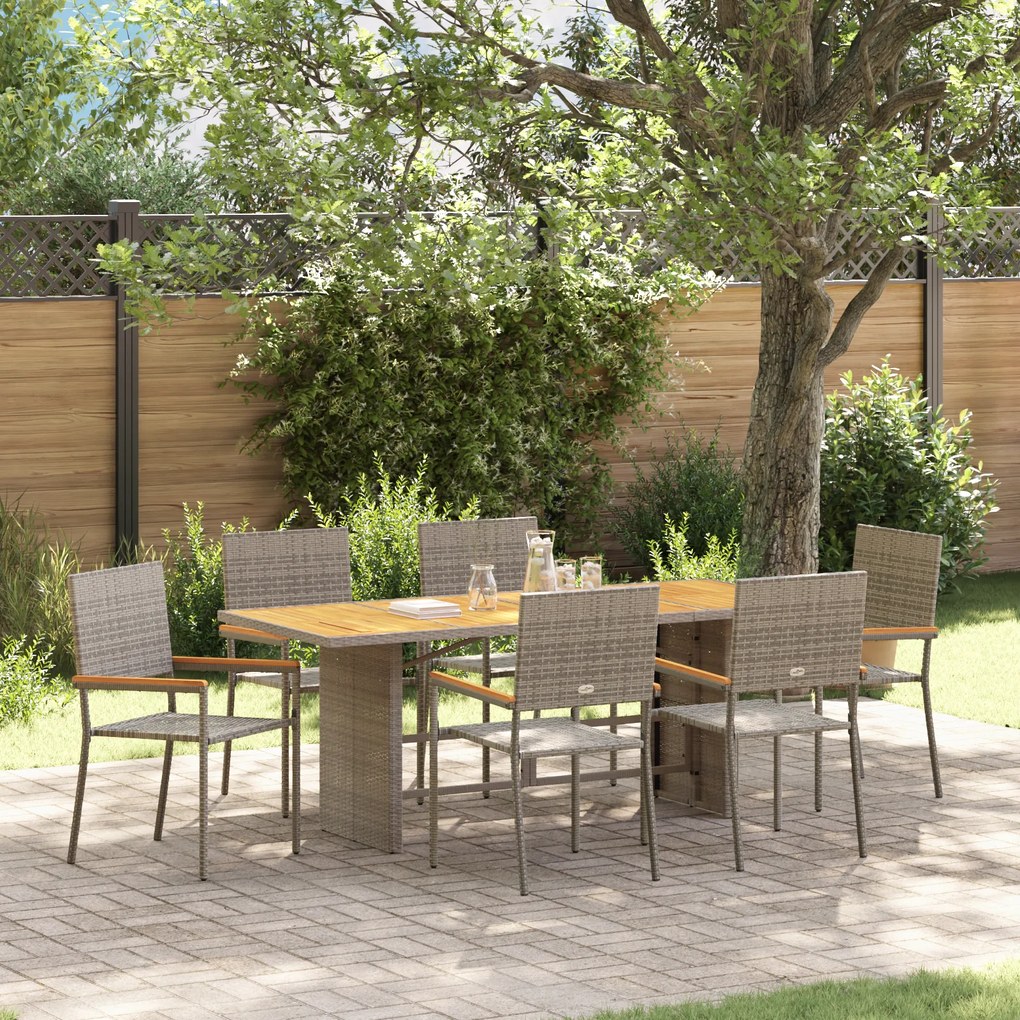 Conjunto de Jantar para Jardim vidaXL 7 Peças Cinza Poli Rattan