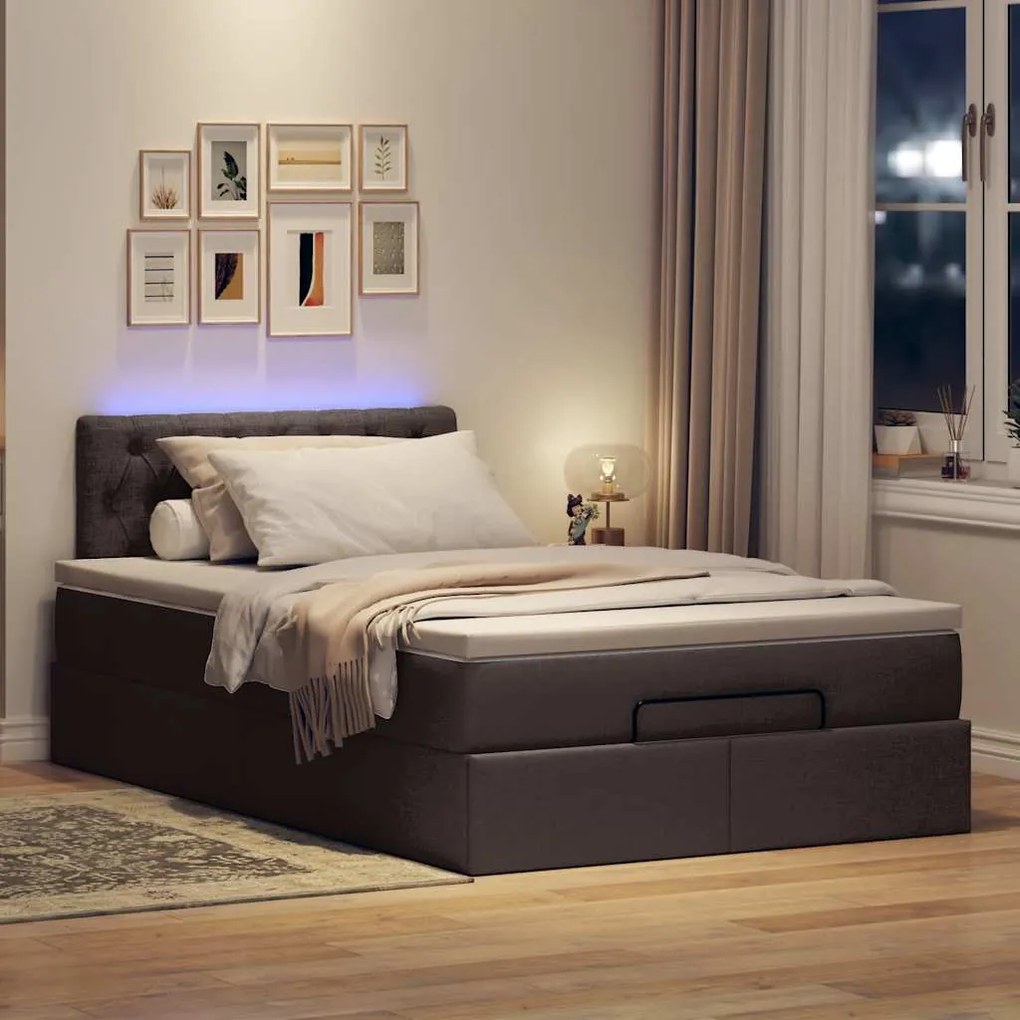 Estrutura de cama otomana com colchão 120x190cm castanho escuro