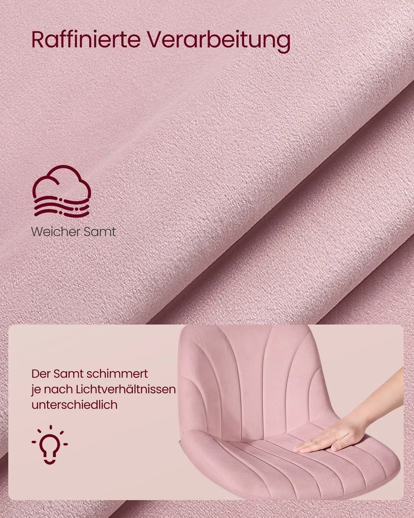 Banco de toucador com encosto em veludo rosa pastel