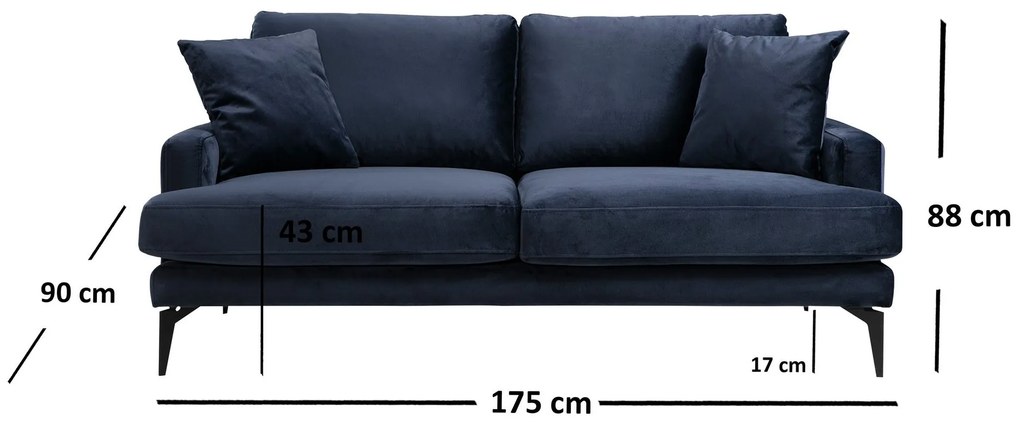 Sofá de 2 Lugares Papira – Azul Marinho – 175x90x88 cm