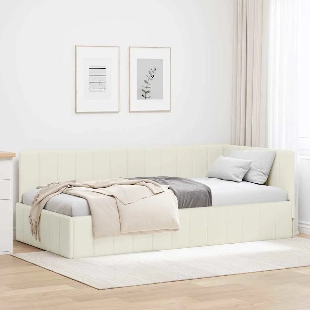 vidaXL Estrutura de Cama de Canto Creme 90 cm x 190 cm Veludo