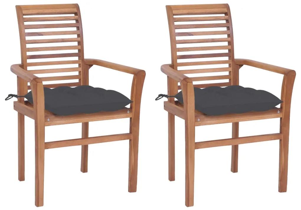 Cadeiras de jantar c/ almofadões antracite 2 pcs teca maciça