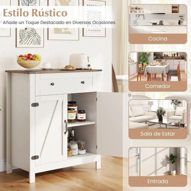 Aparador Armário Despensa de Cozinha 80 x 40 x 92 cm com Portas Gaveta e Prateleira Ajustável Branco