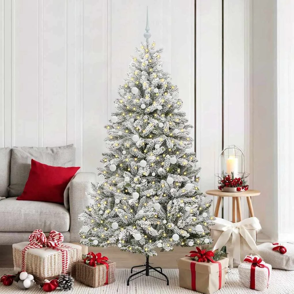 vidaXL Árvore de Natal Artificial Verde e Branco 180 cm PVC e Metal