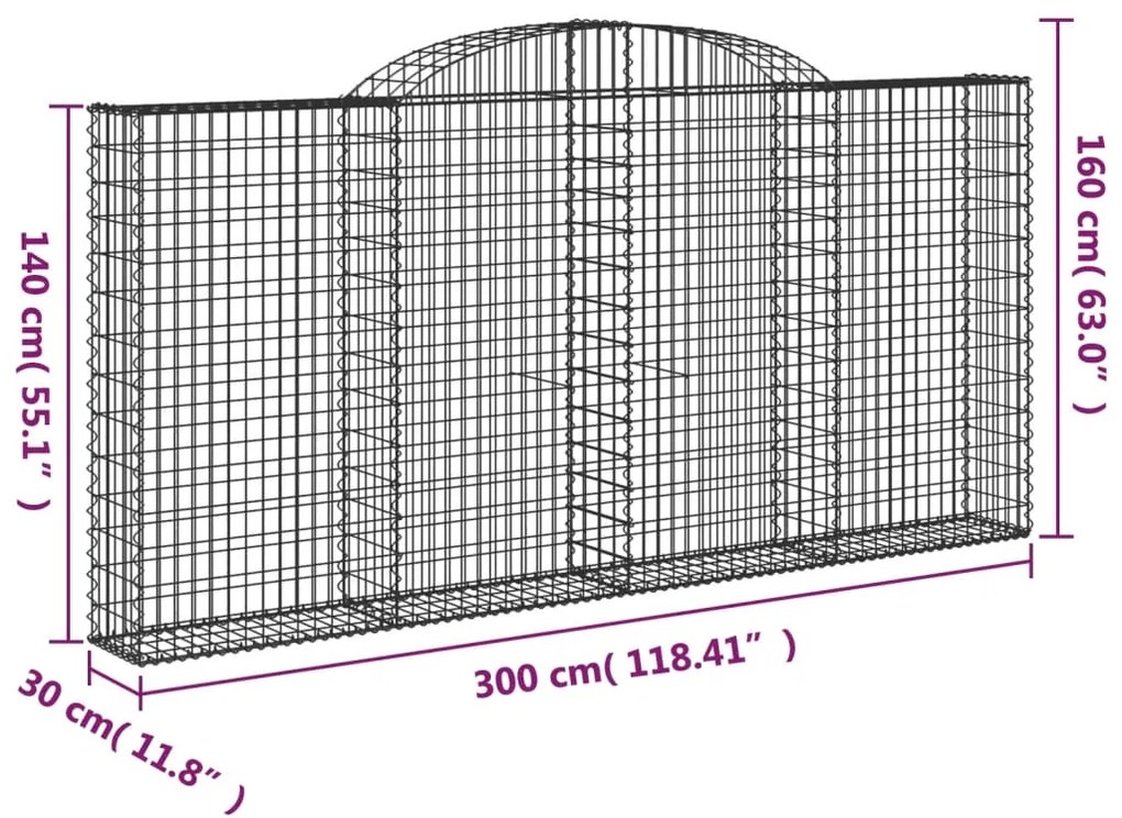 Cestos gabião arqueados 4pcs 300x30x140/160cm ferro galvanizado