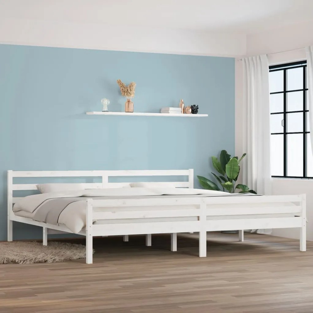 Estrutura de cama super king pinho maciço 180x200 cm branco