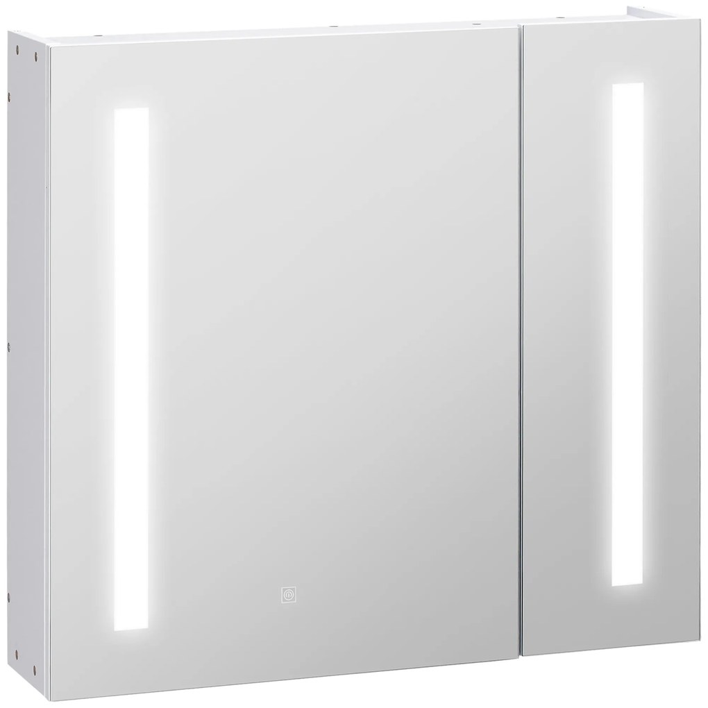kleankin Armário com Espelho de Casa de Banho com Luz LED Suspenso 2 Portas e Interruptor Tátil Estilo Moderno 70x15x65 cm Branco | Aosom Portugal