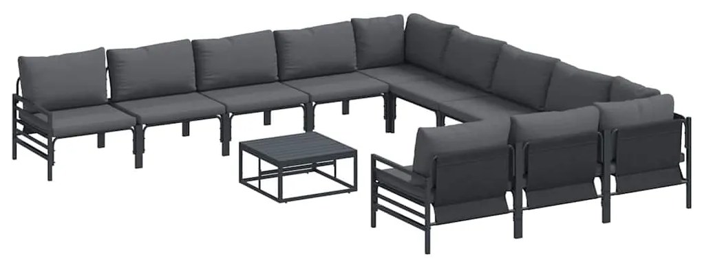 Conjunto de Sofá de Jardim 12 pcs Cinzento-escuro Aço