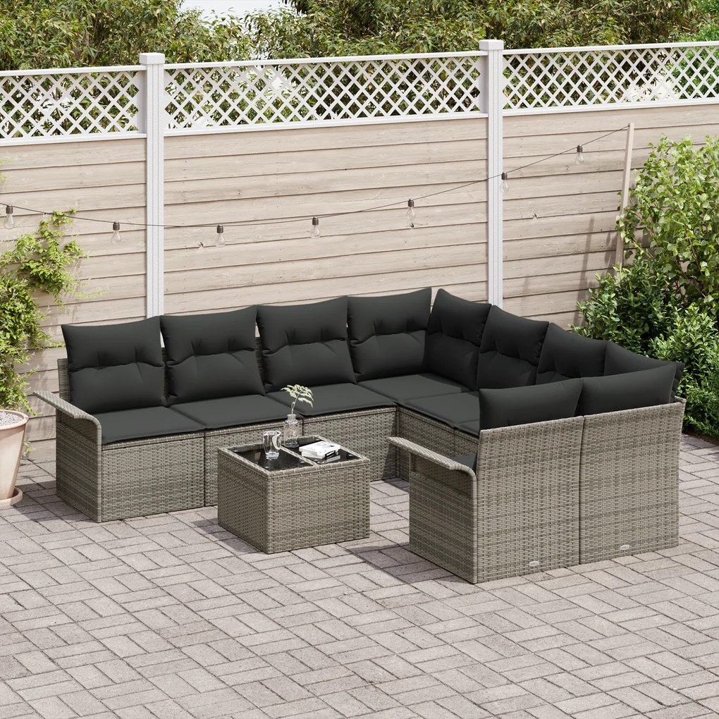 Conjunto de Sofá de Jardim vidaXL de 9 Peças com Almofadas Cinza de Ra