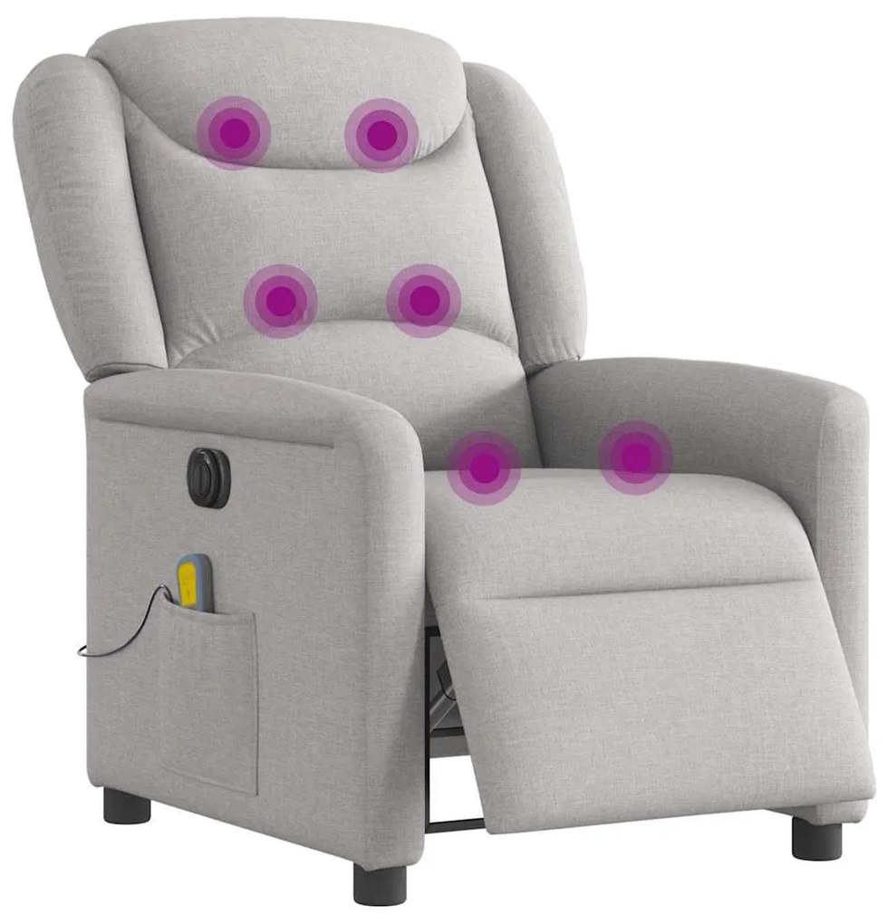 Poltrona massagens reclinável elétrica tecido cinzento-nublado