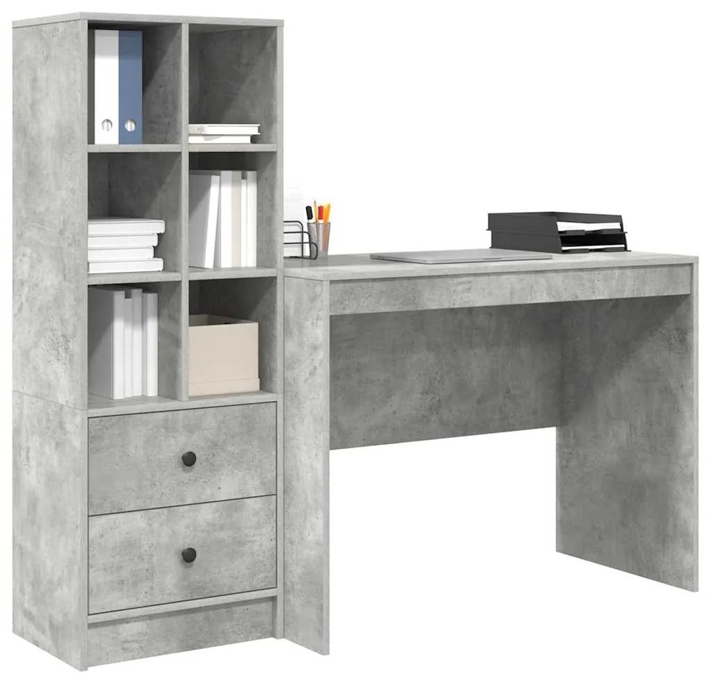 Mesa com Armazenamento Cinza Concreto Aglomerado de Madeira