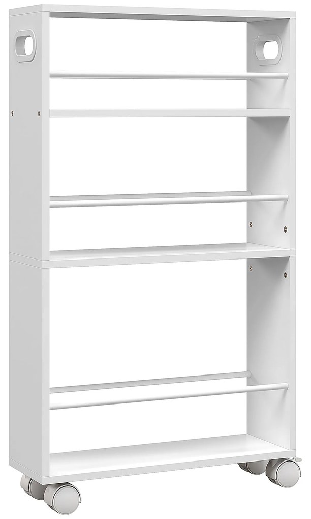 HOMCOM Carrinho Auxiliar com rodas 3 prateleiras com Barras Laterais e Alças para Banheiro cozinha 45x15x80 cm Branco | Aosom Portugal