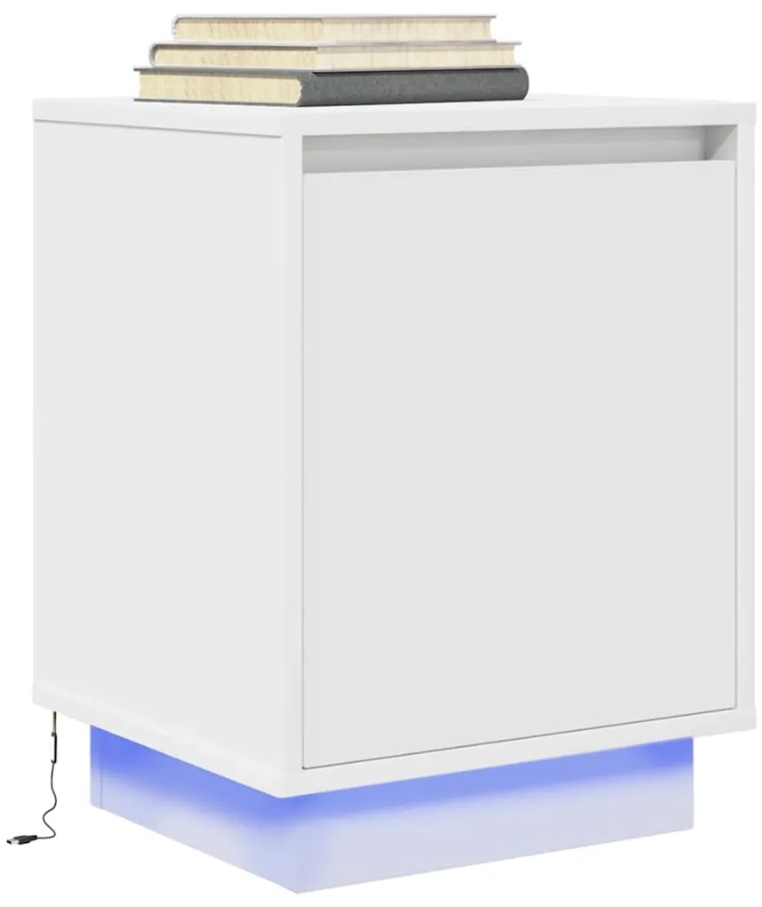 Mesas cabeceira c/ luzes LED 2 pcs 38x34x50 cm branco
