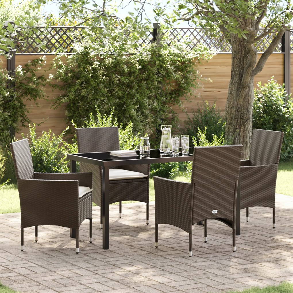 vidaXL Conjunto de Jantar de Jardim de 5 Peças com Almofadas Rattan Sintético Castanho