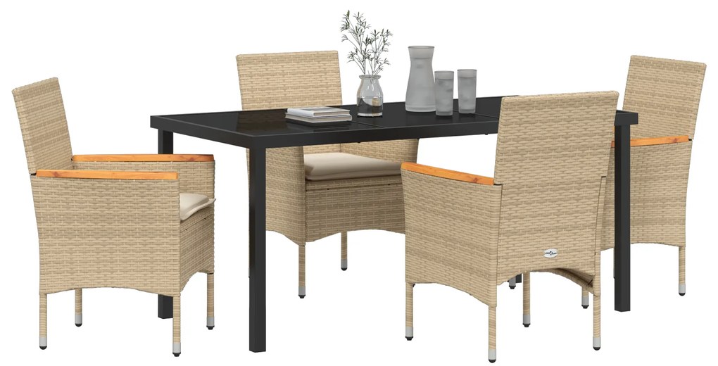 Conjunto de Jantar para Jardim de 5 Peças com Almofadas Rattan Polipro