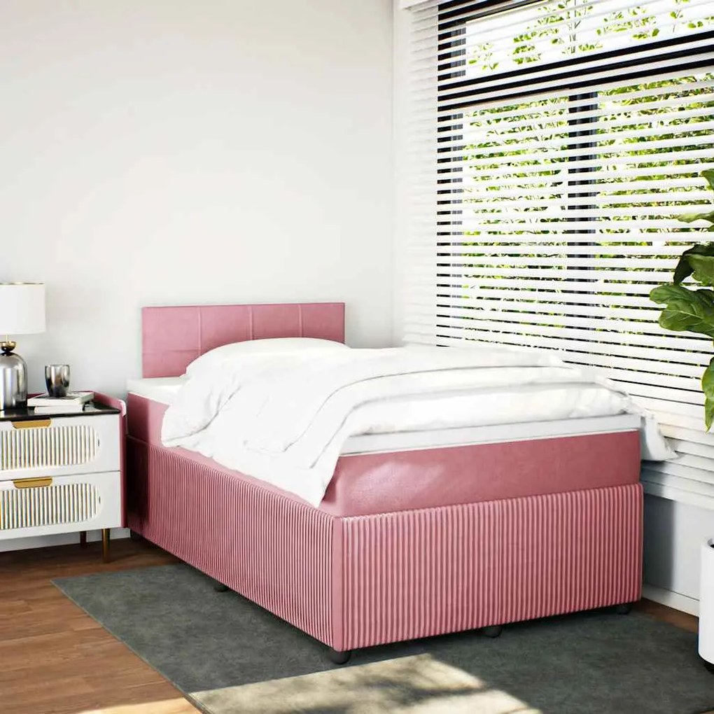 Cama boxspring com colchão 120x190 cm veludo rosa