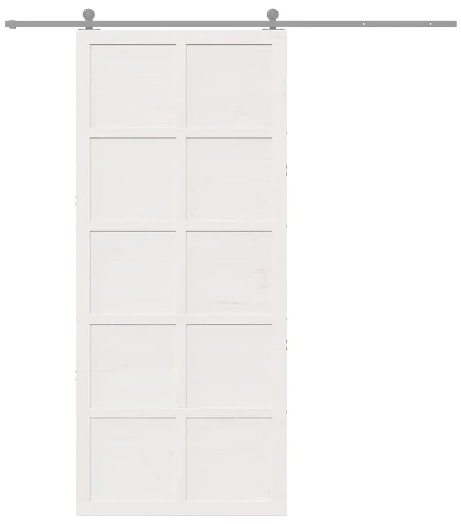 Porta de celeiro Branco 90 x 210 cm Madeira de pinho maciça