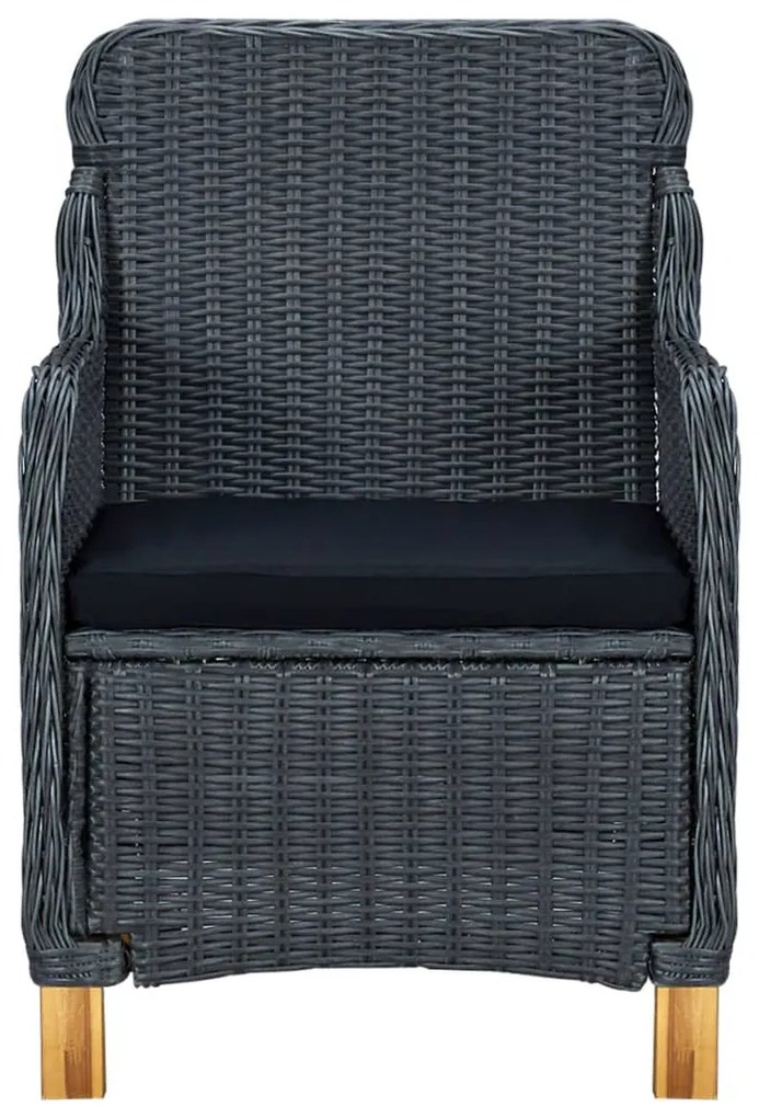 7 pcs conj. jantar exterior c/ almofadões vime PE cinza-escuro