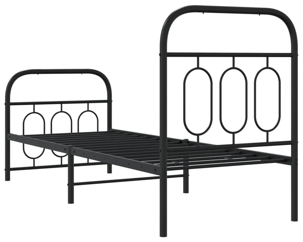 Estrutura de cama com cabeceira e pés 75x190 cm metal preto