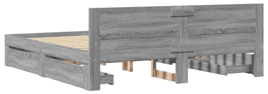 Estrutura de cama c/ cabeceira derivados madeira cinza sonoma