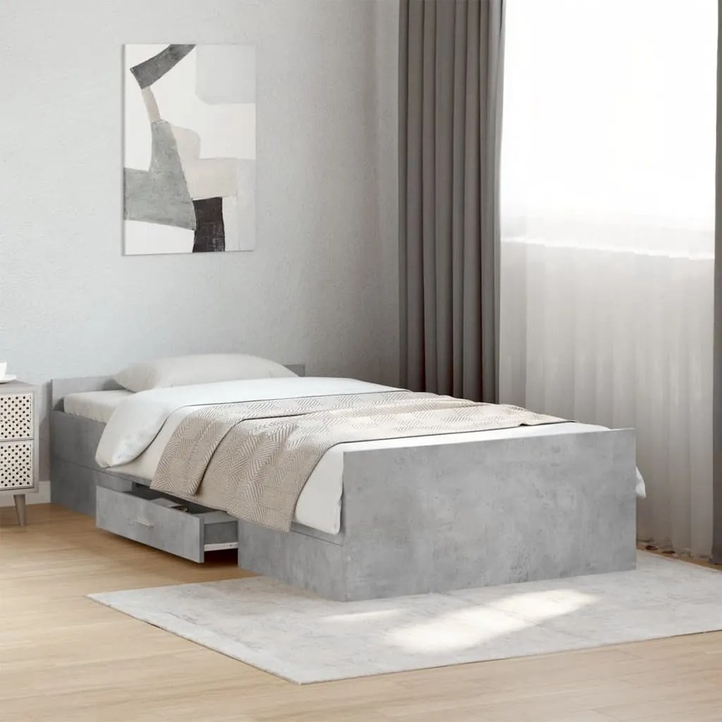 vidaXL Estrutura de cama c/ gavetas derivados de madeira cinza-cimento