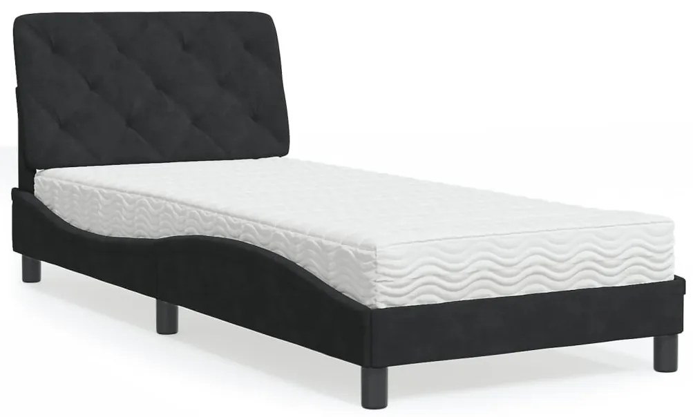 vidaXL Cama com colchão 90x190 cm veludo preto