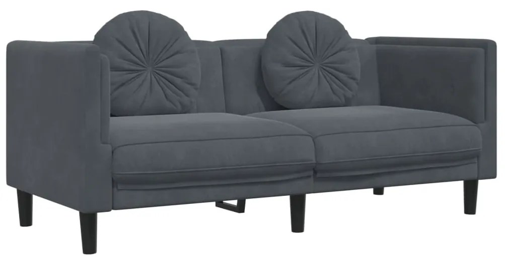 3 pcs conjunto de sofás com almofadas veludo cinzento-escuro