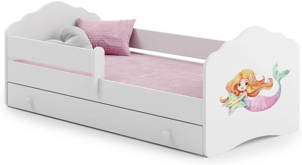 Cama infantil sereia branca FALA 160x80 com gaveta - colchão e estrado incluído