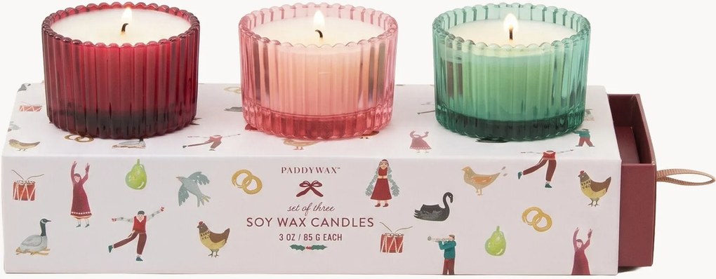 Conjunto de velas perfumadas Christmas (frutos silvestres de inverno, hortelã-pimenta rosa e abeto-balsâmico), conjunto de 3